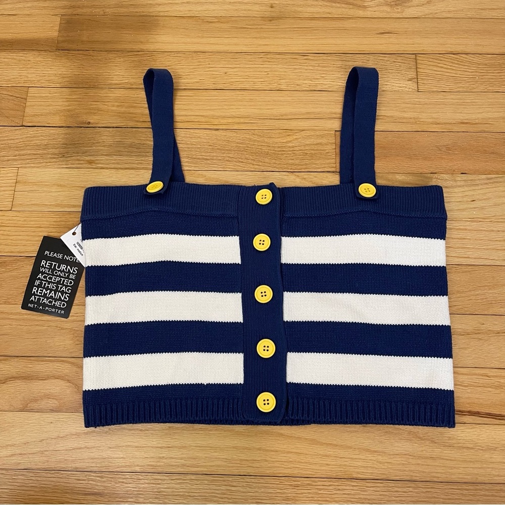NWT Staud Striped Square Neckline Crop Top Blue White Medium Adjustable Straps